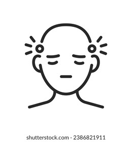 TMJ Headache Icon. Vector Isolated Linear Editable Sign of Temporo-Mandibular Joint Dysfunction Syndrome, Type of Head Pain.
