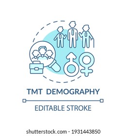 Tmt Demographie-Konzept Symbol. Kriterien für die Analyse des Top-Management-Teams. Vielfalt der Menschen ist alt. Organisation Idee dünne Linie Illustration. Vektorgrafik einzeln Umriss RGB Farbzeichnung. Bearbeitbarer Hub