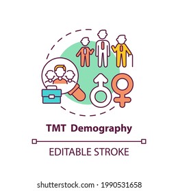 Tmt Demography Concept Icon. Top Management Team Analysis Criteria. Range Of People Age. Organization Idea Thin Line Illustration. Vector Isolated Outline RGB Color Drawing. Editable Stroke