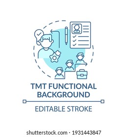 Tmt functional background concept icon. Top management team analysis criteria. Experience from work place. Job idea thin line illustration. Vector isolated outline RGB color drawing. Editable stroke