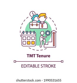 Tmt tenure concept icon. Top management team analysis criteria. Previous working experience. Business idea thin line illustration. Vector isolated outline RGB color drawing. Editable stroke