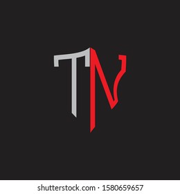 TN Abstract logo monogram with shield elements isolated on black background