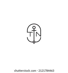 TN creative letter logo design in anchor concept with high quality professional design that will print well across any print media