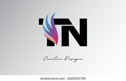 TN Feather Gradient Logo – Monograma de ala elegante para marca moderna y diseño de identidad visual