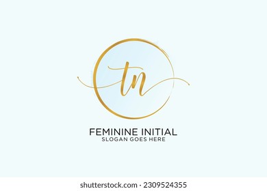 TN handwriting logo with circle template vector signature, wedding, fashion, floral and botanical with creative template.