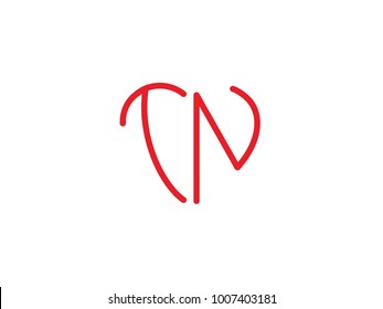 TN initial heart shape red colored logo