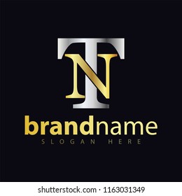 tn initial letter logo icon vector. gold silver gradient color