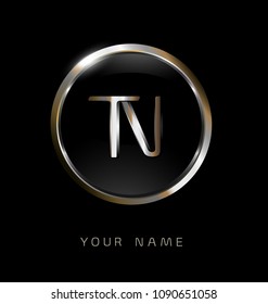 TN initial letters with circle elegant logo golden silver black background