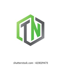 TN initial letters looping linked hexagon logo black gray green