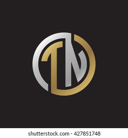 TN initial letters looping linked circle elegant logo golden silver black background