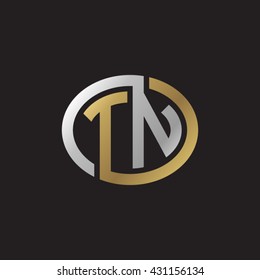 TN initial letters looping linked ellipse elegant logo golden silver black background