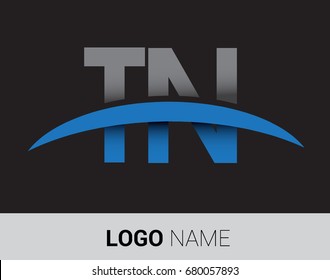 TN initial logo company name colored grey and blue swoosh design.