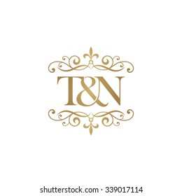 T&N Initial logo. Ornament ampersand monogram golden logo