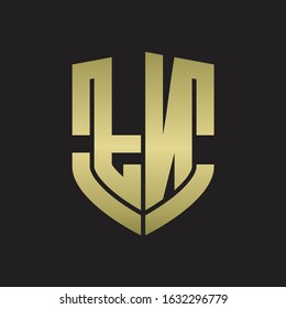 TN Logo monogram with emblem shield shape design isolated gold colors on black background