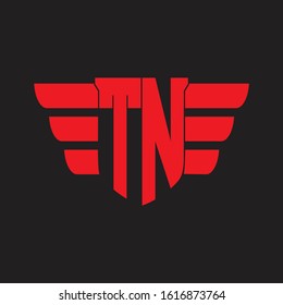 TN Logo monogram with emblem and wings element design template on red colors