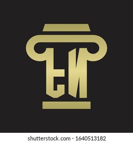 TN Logo monogram with pillar style design template with gold colors