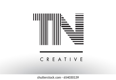 TN T N Black and White Letter Logo Design with Vertical and Horizontal Lines.