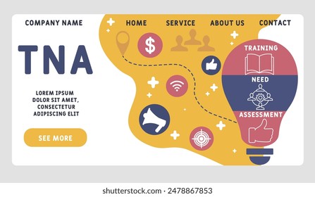 TNA - Training Need Assessment acronym. business concept background. vector illustration concept with keywords and icons. lettering illustration with icons for web banner, flyer, landing