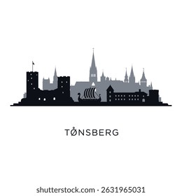 Tnsberg Norway Skyline with Vector Silhouette, and Landmark.