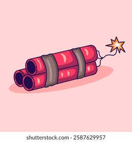 TNT bomb, a red dynamite bomb with a burning fuse, designed in a flat cartoon style. Vector illustration of time bomb.