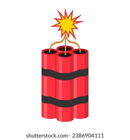 Tnt dynamite. Cartoon bomb with burning wick red stick mining blast charge, destroy firecracker fuse burning cable illustration vector