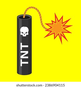 No dinamita. Bomba de caricatura con carga de explosión de baqueta roja de mecha en llamas, destrucción de la ilustración de cable de quema de fundición de firecracker vector