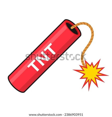 Tnt dynamite. Cartoon bomb with burning wick red stick mining blast charge, destroy firecracker fuse burning cable vector illustration