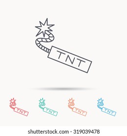 TNT dynamite icon. Bomb explosion sign. Linear icons on white background. Vector