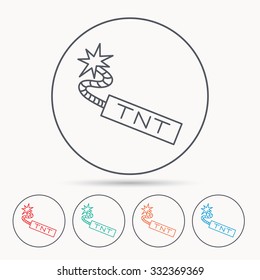 TNT dynamite icon. Bomb explosion sign. Linear circle icons.