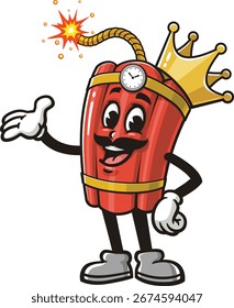TNT Dynamite king mascot cartoon wearing a crown