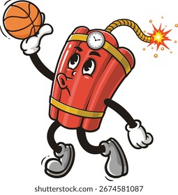 TNT Dynamite Maskottchen Cartoon spielen Slam Dunk Basketball