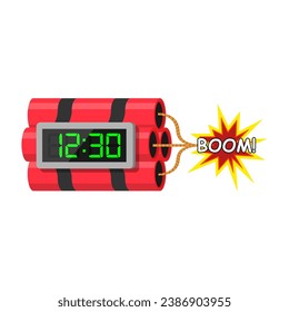 No dinamita. Bomba de temporizador Bomba de caricatura con carga de explosión de mina de palo rojo de mecha en llamas, destrucción de la ilustración de cable de quema de fusiles de firecracker vector