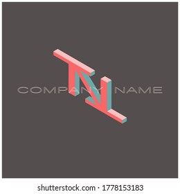 TNT. Letters logo. Isometric concept. Modern style . Gray background. Red. Blu color.