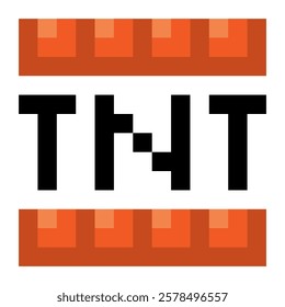 TNT pixel art style icon. Bomb and explosive sign. Vector illustration isolated on white background.