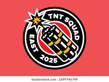 TNT Squad East 2025 Explosive Team Logo Design Featuring Dynamite Icon and Star Emblem, Modern Sports and Esports Club Identity in Red and Black Theme