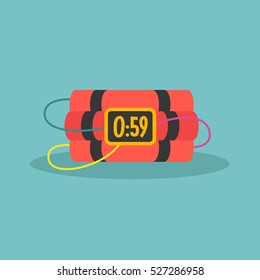 TNT Time Bomb With Digital Display / Flat Editable Vector Illustration, Clip Art