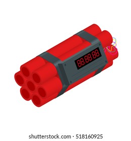 TNT time bomb explosive with digital countdown timer clock isolated on white background