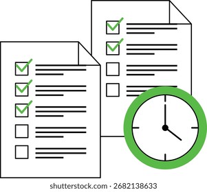 Listas de Tarefas Pendentes com Marcas de Seleção e uma lista de tarefas de Ícone de Relógio