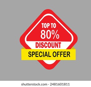 Up To65%, 58%, 95%, 40%, 80%, 90%, 70%, 60%, 50% discount special offer badge in red and yellow color isolated on white background