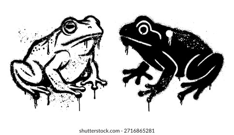 Ilustración animal del estilo del graffiti del sapo y de la rana con gotas de la pintura del espray