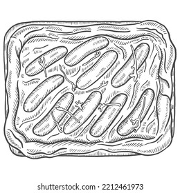 toad in the hole british or england food cuisine isolated doodle hand drawn sketch with outline style