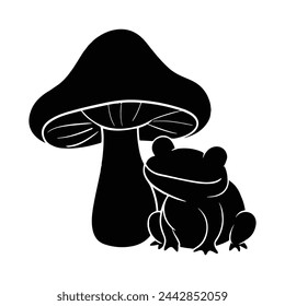 A Toad with mushroom black silhouette with outline thick view isolated