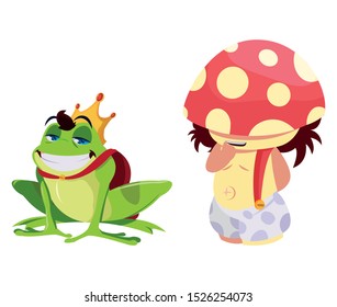 toad prince and fungu elf fairytale character vector illustration design