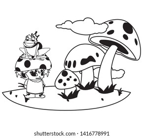 toad prince and fungu elf in garden