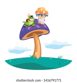 toad prince and fungu elf in garden