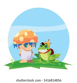 toad prince and fungu elf in garden