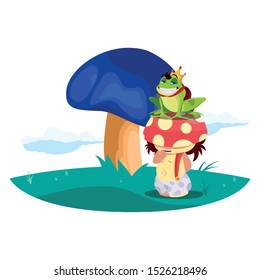 toad prince and fungu elf in garden vector illustration design