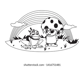 toad prince and fungu elf with rainbow