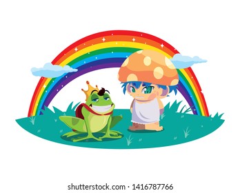 toad prince and fungu elf with rainbow