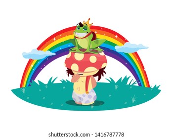 toad prince and fungu elf with rainbow